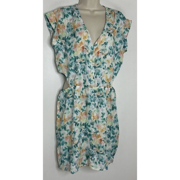Cloth & Stone Anthropologie Womens Cutout Floral Button Front Mini Dress Size L - Picture 3 of 10